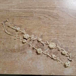 Tatted cream rose necklace